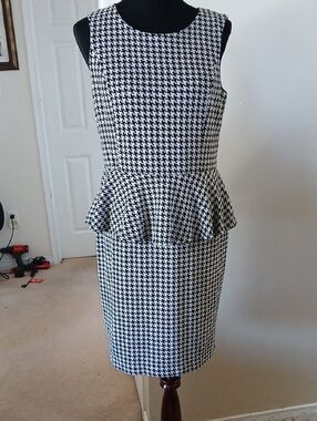 Jules & Leopold Black and White Houndstooth Peplum Dress